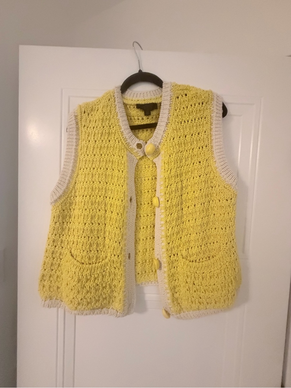 Zara Yellow Crochet Button Vest with Cream Trim